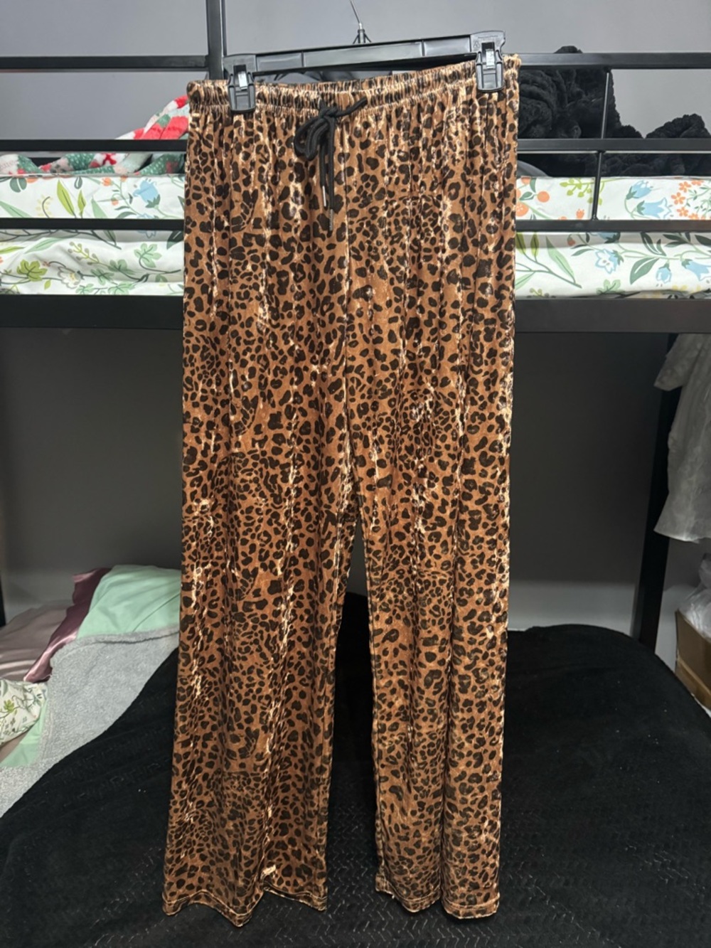 SHEIN Brown Leopard Print Velvet Straight Leg Pants